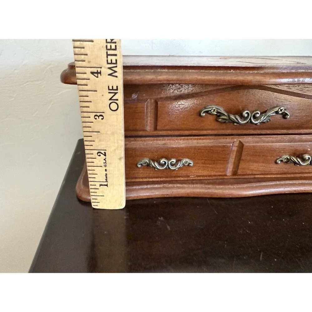 Vintage Wooden Velvet Lined Jewelry‎ Box Drawers Mirror Inside Lid 4 x 5 x  10